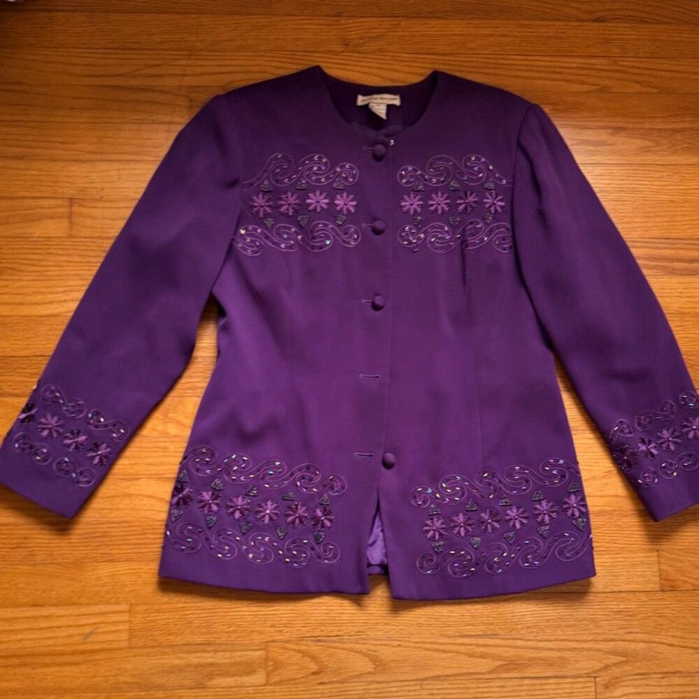 Vintage Justin Taylor Purple Embroidered Sequin Jacket Blazer Size 16